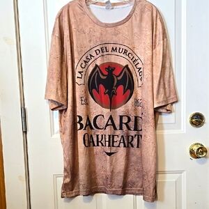 Men's Short Sleeve Tee, Bacardi Oakheart, Logo, 4XL, Tan, Gold, Black, Red, Bat